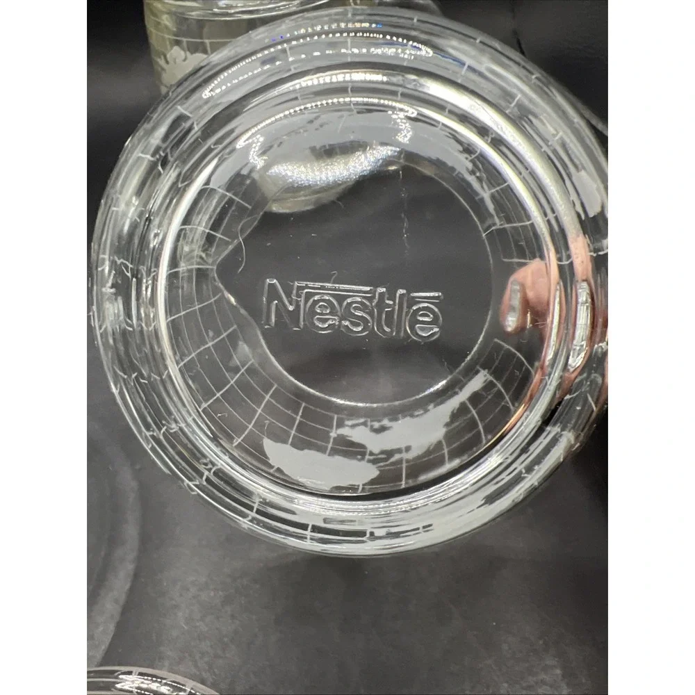 Vintage Nestle Nescafe Glass Coffee Mugs Set of 4 World Globe Creamer Sugar Lid